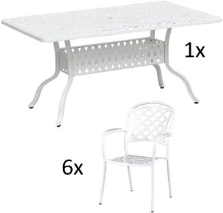 Inko 7-teilige Sitzgruppe Alu-Guss weiß Tisch 120x80x74 cm cm mit 6 Sesseln Tisch 120x80 cm mit 6x Sessel Capri