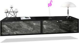 2er-Set TV Board Lana 80, Lowboards je 80 x 29 x 37 cm mit viel Stauraum, Korpus in Schwarz matt, Fronten in Marmor Graphit