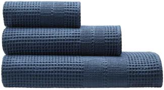 Cotonea Waffelpikee-Handtücher aus Bio Baumwolle | Gästetuch 35x50 cm | steinblau