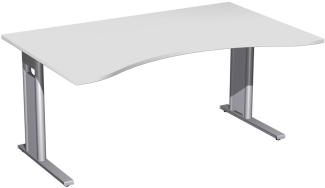 Schreibtisch 'C Fuß Pro' Ergonomieform, feste Höhe 160x100cm, Lichtgrau / Silber