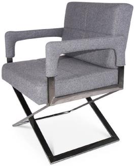 Casa Padrino Luxus Stuhl mit Armlehnen Grau / Silber 60 x 66 x H. 89 cm - Gepolsteter Bürostuhl - Büromöbel