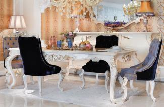 Casa Padrino Luxus Barock Esstisch Weiß / Gold - Handgefertigter Massivholz Esszimmertisch - Möbel im Barockstil - Edel & Prunkvoll