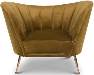 Casa Padrino Luxus Samt Sessel Ocker / Kupfer 77 x 78 x H. 102 cm - Art Deco Wohnzimmer Sessel - Luxus Möbel