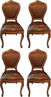 Casa Padrino Luxus Barock Esszimmer Set Braun / Braun 45 x 47 x H. 99 cm - 4 handgefertigte Massivholz Esszimmerstühle mit Echtleder - Barock Esszimmermöbel