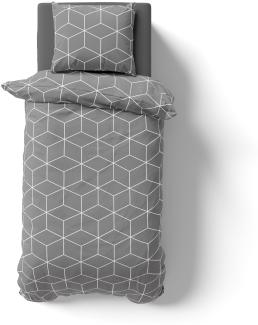 3-tlg Renforcé Design Bettwäsche 200x200 + 2x 80x80 cm mit Kopfkissen Garnitur 100% Baumwolle Geometrisch Cube