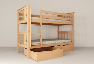 Etagenbett Kinderbett DAVID 200x90 cm mit 2 Bettkästen Buchenholz massiv Natur
