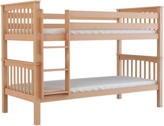 Polini-Kids 'David' Etagenbett mit 2 Bettkästen, massives Buchenholz natur, 90 x 200 cm