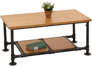 Couchtisch HWC-N27, Wohnzimmertisch Tisch Sofatisch Beistelltisch, Industrial Massiv-Holz Metall 48x100x50cm ~ natur