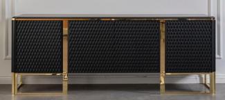 Casa Padrino Luxus Sideboard Schwarz / Gold 220 x 50 x H. 83 cm - Edler Massivholz Schrank mit 4 Türen - Luxus Möbel - Luxus Qualität