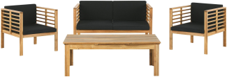 Lounge Set Akazienholz hellbraun 4-Sitzer Auflagen schwarz PACIFIC