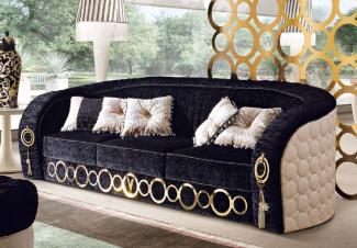 Casa Padrino Luxus Sofa mit Metall Ornamenten Schwarz / Beige / Gold 260 x 103 x H. 80 cm - Luxus Wohnzimmer & Hotel Möbel - Erstklassische Qualität - Made in Italy