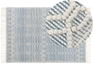 Teppich Wolle blau weiß 160 x 230 cm Fransen Kurzflor ORHANELI