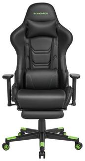 SONGMICS Gaming-Stuhl, Bürostuhl, ergonomisch, Fußstütze, Kopfkissen, bis 150 kg belastbar, schwarz-grün
