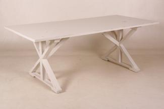 Casa Padrino Vintage Teak Esstisch Antik Stil Weiß 210 x 100 cm - Landhaus Stil Tisch Teakholz