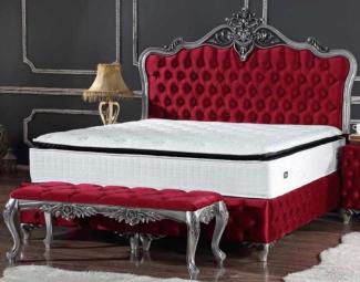 Casa Padrino Barock Doppelbett Bordeauxrot / Silber - Prunkvolles Bett mit Matratze - Barock Möbel