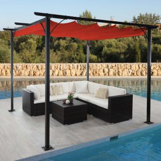 Pergola HWC-C42, Garten Pavillon, stabiles 6cm-Gestell + Schiebedach ~ 3x3m terracotta