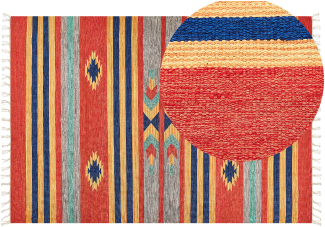 Kelim Teppich Baumwolle mehrfarbig 200 x 300 cm geometrisches Muster Kurzflor HATIS