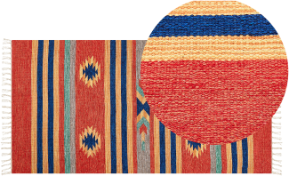 Kelim Teppich Baumwolle mehrfarbig 80 x 150 cm geometrisches Muster Kurzflor HATIS