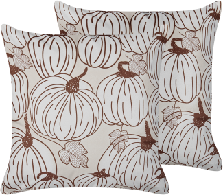 Dekokissen Kürbis-Motiv Samtstoff beige braun 45 x 45 cm 2er Set GOURD