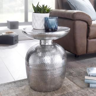 Wohnling Design Beistelltisch DELIA 36,5 x 46 x 36,5 cm Aluminium Dekotisch orientalisch rund, Silber