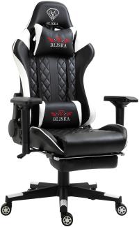 Gaming Stuhl Chair Racing mit Fußstütze und ergonomsichen 4D-Armlehnen Schwarz/Weiß