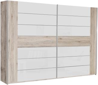 Kleiderschrank >RONDINO< in Sandeiche / Weiss Glanz - 269,9x209,7x61,2 (BxHxT)