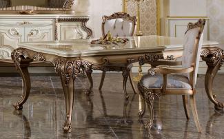 Casa Padrino Luxus Barock Esstisch Weiß / Beige / Kupferfarben - Prunkvoller Massivholz Esszimmertisch im Barockstil - Prunkvolle Barock Esszimmer Möbel