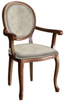 Casa Padrino Barock Esszimmerstuhl Grau / Braun - Handgefertigter Antik Stil Stuhl mit Armlehnen - Esszimmer Möbel im Barockstil