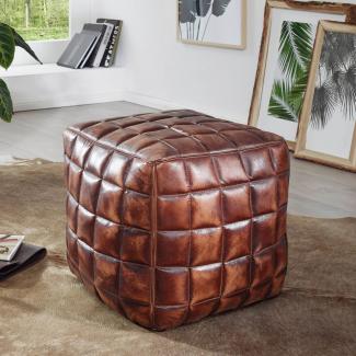 Wohnling 'Stan' Pouf, Ottomane, Sitzwürfel, Echtleder braun 39 x 41 x 39 cm