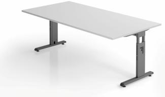 Hammerbacher Schreibtisch C-Fuß 200x100 cm grau / Graphit, Rechteckform v2