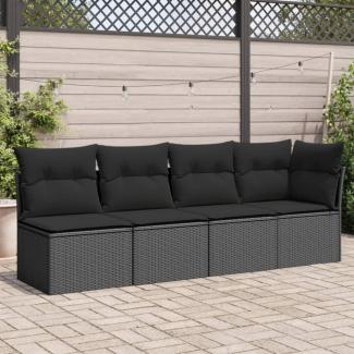 vidaXL Gartensofa mit Kissen 4-Sitzer Schwarz Poly Rattan