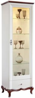 Casa Padrino Luxus Art Deco Vitrinenschrank Weiß / Dunkelbraun 64 x 46,5 x H. 209,5 cm - Beleuchteter Wohnzimmerschrank mit Glastür und Schublade - Wohnzimmermöbel