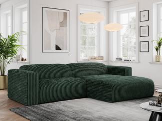 Ecksofa PASADENA, freistehendes Ecksofa, breite Armlehnen, Federsitz - rechts - Grün Cord