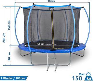 Sena "Dunlop" Gartentrampolin mit Netz Ø 183cm, Kindertrampolin Trampolin groß