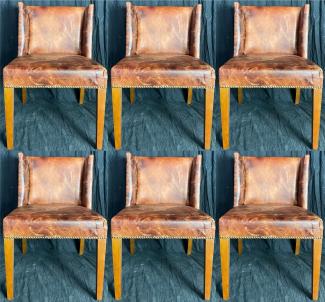 Casa Padrino Luxus Leder Esszimmer Stuhl Set Vintage Braun / Hellbraun 56 x 52 x H. 81 cm - Echtleder Küchen Stühle 6er Set - Esszimmer Möbel - Leder Möbel - Luxus Möbel - Luxus Einrichtung