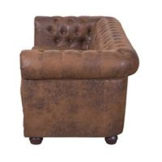 Edles Chesterfield-Sofa 3 Sitzer in Mikrofaser Vintage braun