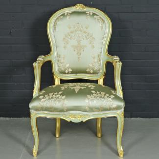 Casa Padrino Barock Salon Stuhl "Medaillon" Mod1 mit Armlehnen Hellgrün / Gold - Antikstil Stuhl