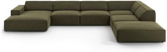 Micadoni 7-Sitzer Samtstoff Panorama Ecke rechts Sofa Jodie | Bezug Green | Beinfarbe Black Plastic