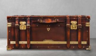 Casa Padrino Luxus Couchtisch in Koffer Optik Braun / Messing 110 x 59 x H. 51 cm - Koffer Wohnzimmertisch mit Stauraum - Wohnzimmer Möbel - Luxus Möbel in Koffer Optik
