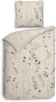 Heckett & Lane Renforce Bettwäsche 135x200 Fino Wiesenblumen Gräser beige