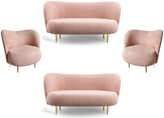 Casa Padrino Luxus Wohnzimmer Set Rosa / Gold - 2 Luxus Sofas mit gebogener Rückenlehne & 2 Luxus Sessel mit gebogener Rückenlehne - Luxus Einrichtung - Wohnzimmer Möbel - Luxus Möbel