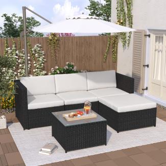 Merax Polyrattan Lounge-Sofagarnitur, Lounge-Gartenmöbel, Couchgarnitur mit Sitz- und Rückenkissen, Lounge-Tisch , Schwarz