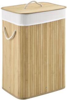 Juskys Bambus Wäschekorb Curly mit Deckel – Wäschesammler 72 Liter – Stoff Wäschesack herausnehmbar & waschbar – Wäschetonne mit Griffen – natur