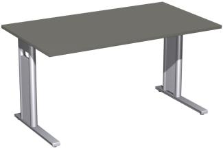 Schreibtisch 'C Fuß Pro', feste Höhe 140x80cm, Graphit / Silber