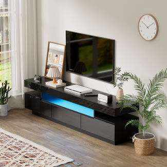 Merax TV-Schrank, Hochglanzlackierung, großer Stauraum, mit farbwechselnder LED-Lichtleiste , Schwarz