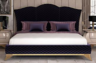 Casa Padrino Luxus Art Deco Doppelbett Lila / Gold - Edles Massivholz Bett mit Kopfteil - Art Deco Schlafzimmer & Hotel Möbel - Luxus Kollektion