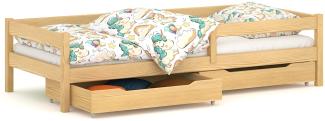 WNM Group Kinderbett für Mädchen und Jungen Felix - Jugenbett aus Massivholz - Bett mit 2 Schubladen und Lattenrost - Funktionsbett - Natürliche - 90 x 180 cm