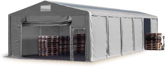 Lagerzelt 8x12 m Zelthalle Industriezelt mit Oberlicht 3m Seitenhöhe PVC Plane 850 N grau 100% wasserdicht mit Hochziehtor