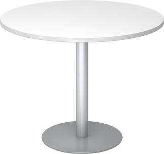 bümö® Besprechungstisch STF, Tischplatte rund 100 x 100 cm in weiß, Gestell in silber