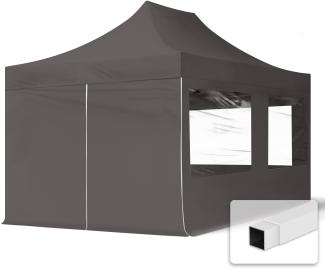 3x4,5 m Faltpavillon, ECONOMY Stahl 30mm, Seitenteile mit Panoramafenstern, dunkelgrau